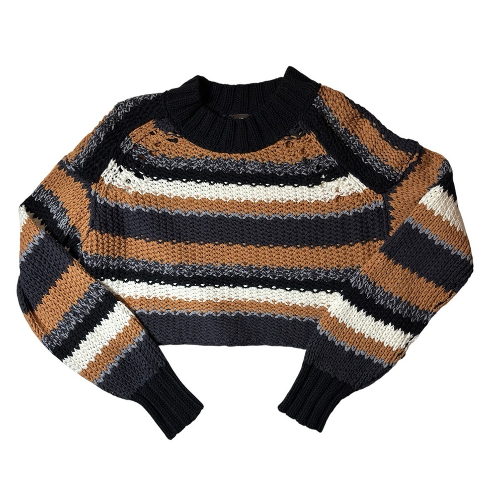 Free‎ People Devon Stripe Crop Sweater Multicolor Size XS Open Knit